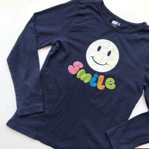Crazy 8 Glitter Smiley Face Navy Blue Crew Tee Top Long Sleeves Girls 10  12